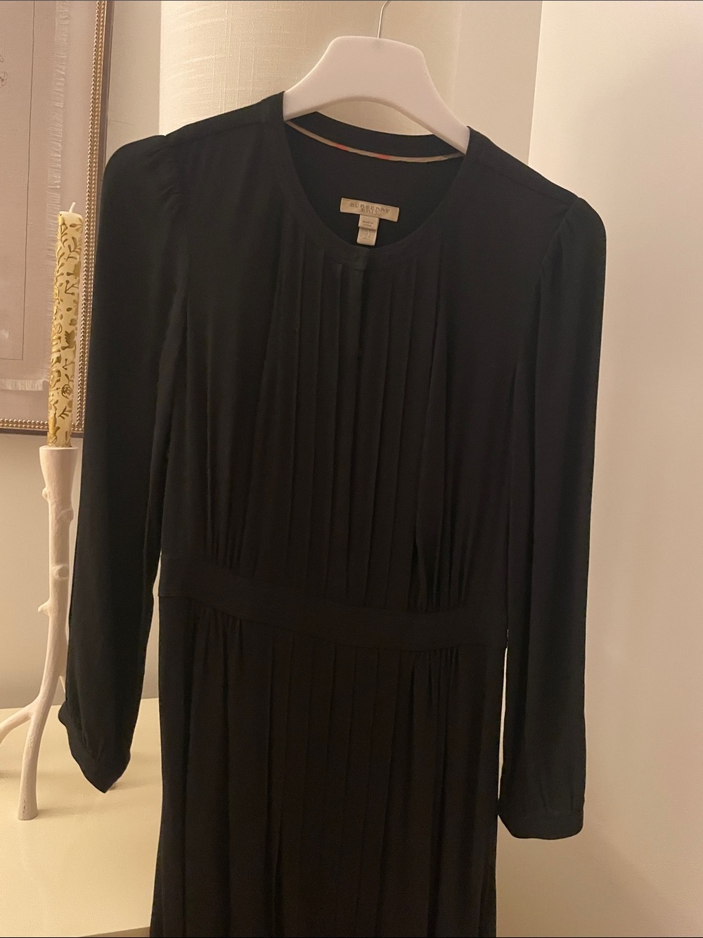 Burberry Black Pleated Long-Sleeve Knee Length Dress